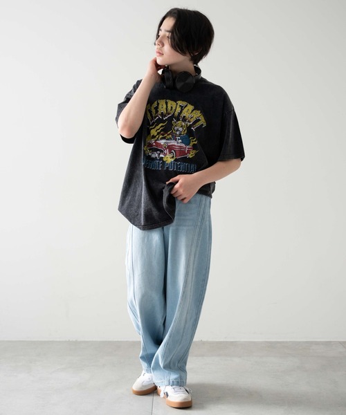 WEGO（ウィゴー）の「WEGO/イージー3Dバレルレッグデニムパンツ(JUNIORサイズ)（デニムパンツ・キッズ・ライトインディゴブルー/ブラック系3・150/160）」の4枚目の写真