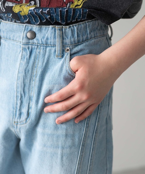 WEGO（ウィゴー）の「WEGO/イージー3Dバレルレッグデニムパンツ(JUNIORサイズ)（デニムパンツ・キッズ・ライトインディゴブルー/ブラック系3・150/160）」の5枚目の写真