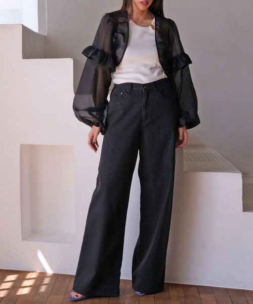 AKTE(アクテ)の「バックオープンフリルボレロ(シャツ/ブラウス・レディース・ブラック/ホワイト・FREE)」の21枚目の写真