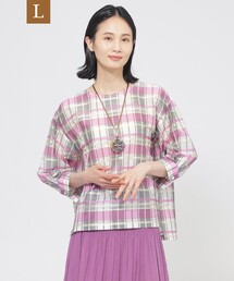 【L】【ウォッシャブル】シャドーチェックチュニックブラウス