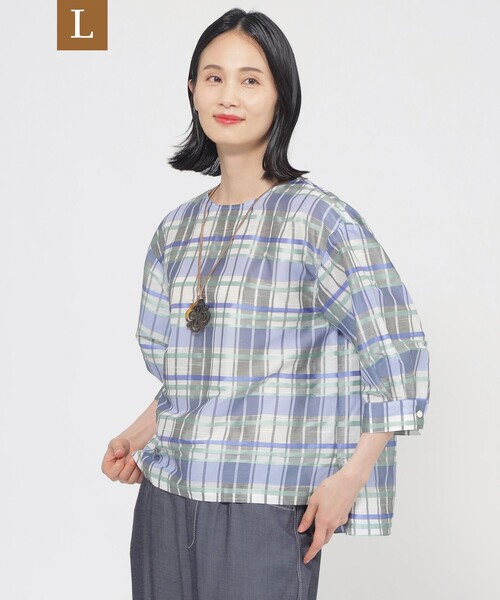 TRANS WORK(トランスワーク)の「【L】【ウォッシャブル】シャドーチェックチュニックブラウス(シャツ/ブラウス・レディース・ブルー系その他4/ピンク・44)」の2枚目の写真