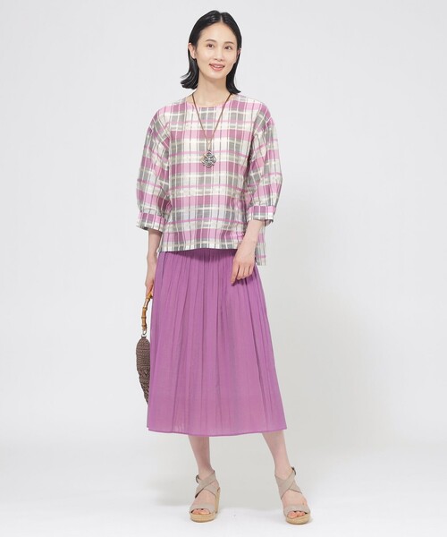 TRANS WORK(トランスワーク)の「【L】【ウォッシャブル】シャドーチェックチュニックブラウス(シャツ/ブラウス・レディース・ブルー系その他4/ピンク・44)」の7枚目の写真
