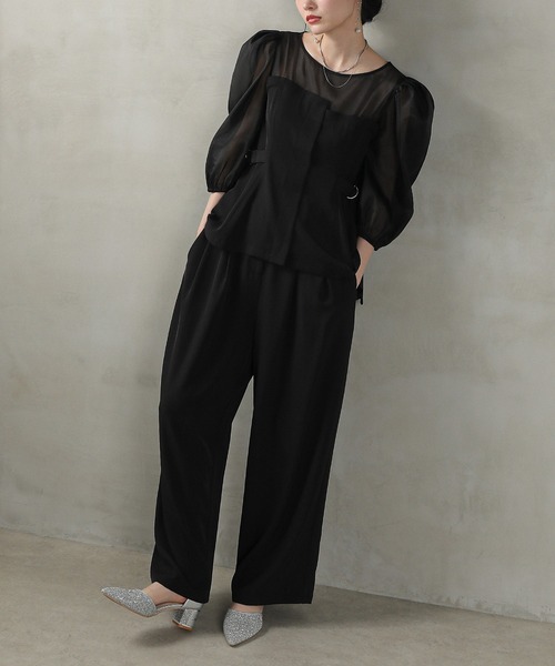 新品タグ付き　kana パーティー　パンツドレス　オケージョン　結婚式　ネイビー レース刺繍 ハイウエスト パンツドレス パーティー ドレス 結婚