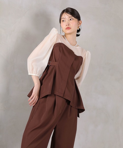 セール】ビスチェペプラムトップス パンツ セットアップ ドレス
