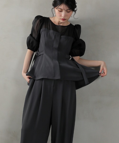 セール】ビスチェペプラムトップス パンツ セットアップ ドレス