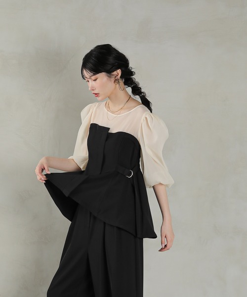 Kana（カナ）の「ビスチェペプラムトップス パンツ セットアップ ドレス パーティー  結婚式 お呼ばれ オケージョン（パンツドレス・レディース・チャコールグレー/ブラック/ベージュ/ブラック系その他/キャメル/ブラウン・M/S/L）」の11枚目の写真