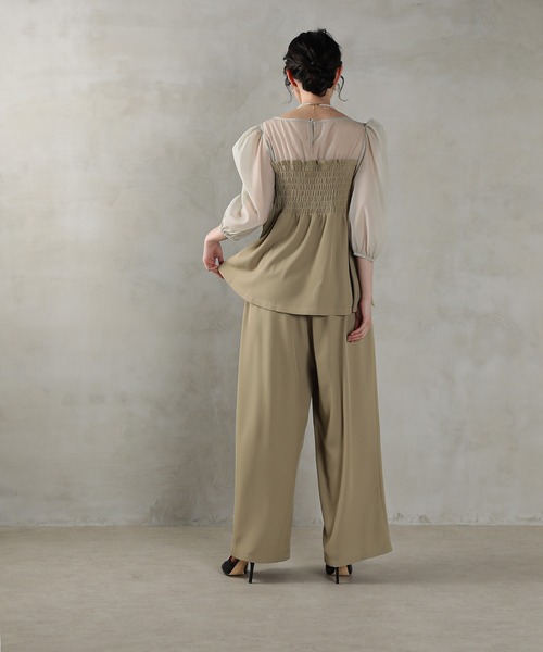 グレービスチャパンツ　セットアップ/結婚式 niana パンツドレス バルーンキャミセットアップ 3点セット