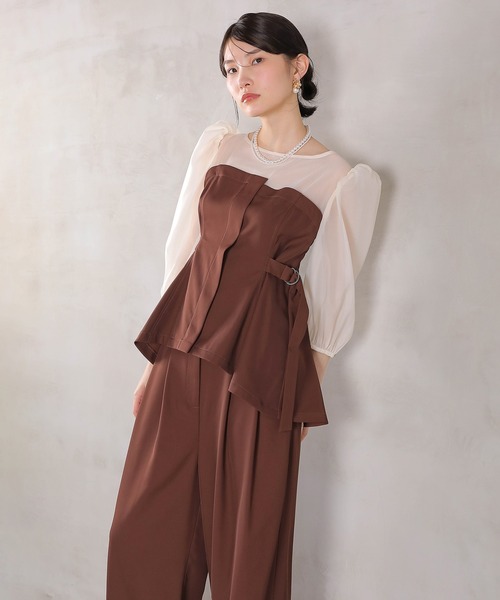 セール】ビスチェペプラムトップス パンツ セットアップ ドレス