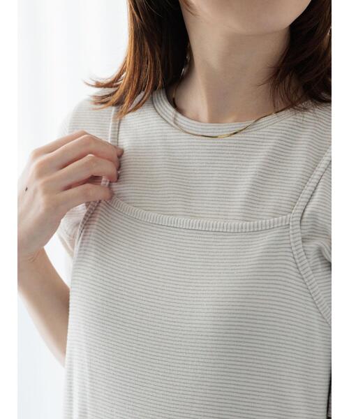 Te chichi TERRASSE(テチチテラス)の「無地/ラメボーダー半袖Tシャツ(Tシャツ/カットソー・レディース・ベージュ/チャコールグレー/オフホワイト・F)」の7枚目の写真