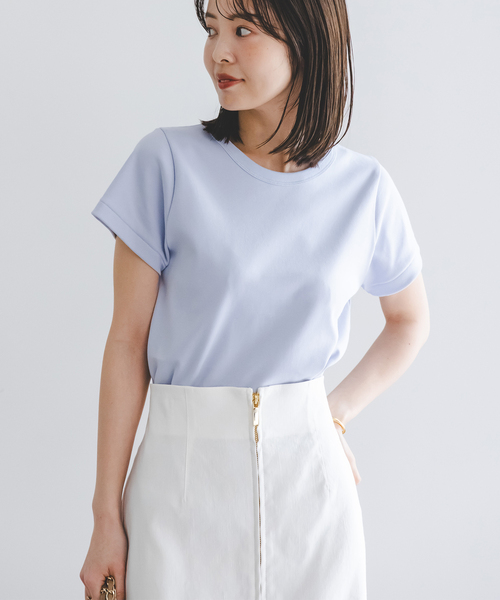 Noble（ノーブル）の「《追加》スビンコットンスムースコンパクトTシャツ 2（Tシャツ/カットソー・レディース・ブラウン/ブルー/ブラック/ホワイト・FREE）」の5枚目の写真