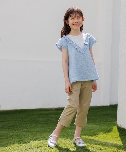 組曲　カットソーブラウス セール】【110-140㎝】サッカーストライプ ブラウス（Tシャツ