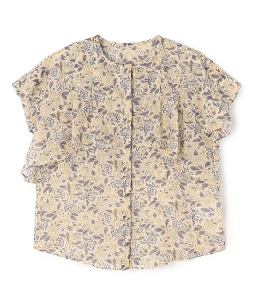 セール】コットンポリエステルプリント レイヤードブラウス（シャツ