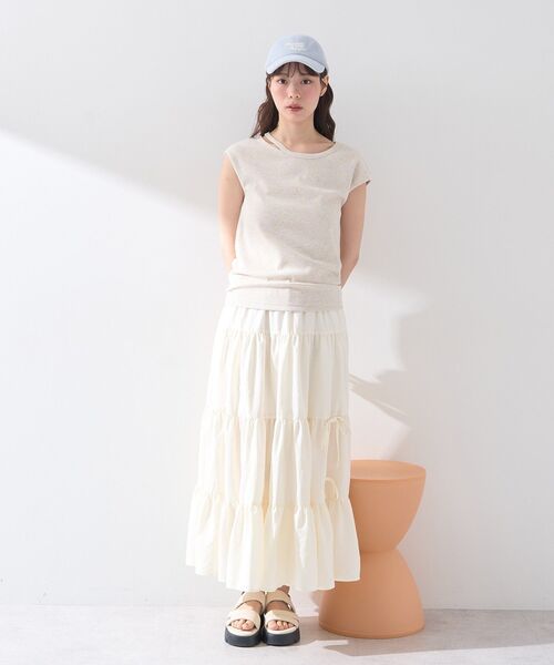 earth music&ecology（アースミュージックアンドエコロジー）の「スリットリボンティアードスカート（スカート・レディース・ブラック/オフホワイト・FREE）」の19枚目の写真