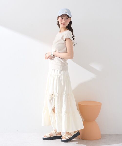 earth music&ecology（アースミュージックアンドエコロジー）の「スリットリボンティアードスカート（スカート・レディース・ブラック/オフホワイト・FREE）」の18枚目の写真