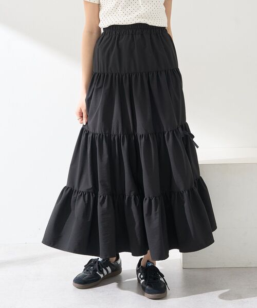 earth music&ecology（アースミュージックアンドエコロジー）の「スリットリボンティアードスカート（スカート・レディース・ブラック/オフホワイト・FREE）」の12枚目の写真