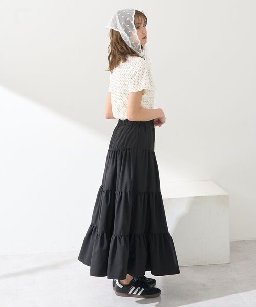 earth music&ecology（アースミュージックアンドエコロジー）の「スリットリボンティアードスカート（スカート・レディース・ブラック/オフホワイト・FREE）」の10枚目の写真