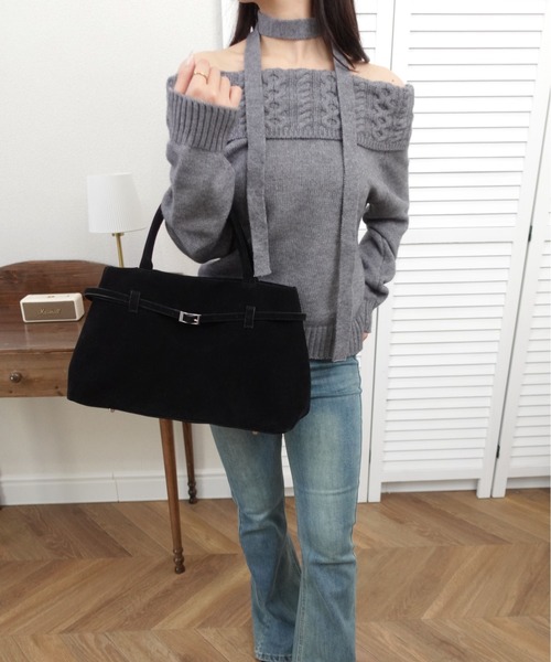 unnu（ユヌ）の「ベルトデザインスエードタッチボストン（ボストンバッグ・レディース・ブラウン/ブラック・F）」の8枚目の写真