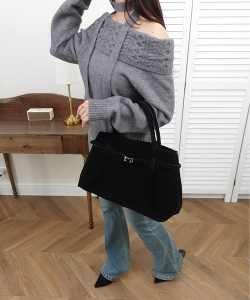 unnu（ユヌ）の「ベルトデザインスエードタッチボストン（ボストンバッグ・レディース・ブラウン/ブラック・F）」の9枚目の写真