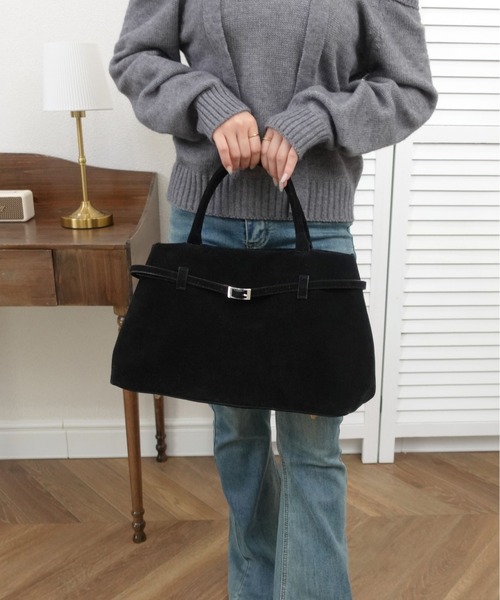 unnu（ユヌ）の「ベルトデザインスエードタッチボストン（ボストンバッグ・レディース・ブラウン/ブラック・F）」の10枚目の写真