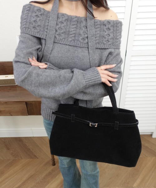 unnu（ユヌ）の「ベルトデザインスエードタッチボストン（ボストンバッグ・レディース・ブラウン/ブラック・F）」の11枚目の写真