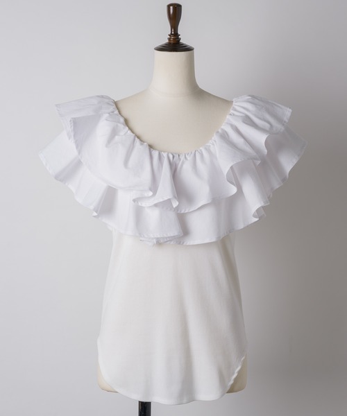 yae（ヤエ）の「2way frills top /2wayフリルトップ（Tシャツ/カットソー・レディース・ホワイト/ブラック・FREE）」の8枚目の写真