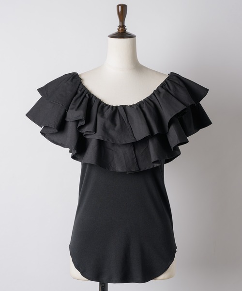 yae（ヤエ）の「2way frills top /2wayフリルトップ（Tシャツ/カットソー・レディース・ホワイト/ブラック・FREE）」の9枚目の写真