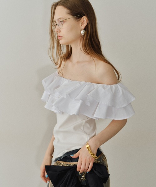 yae（ヤエ）の「2way frills top /2wayフリルトップ（Tシャツ/カットソー・レディース・ホワイト/ブラック・FREE）」の14枚目の写真