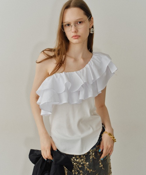 yae（ヤエ）の「2way frills top /2wayフリルトップ（Tシャツ/カットソー・レディース・ホワイト/ブラック・FREE）」の13枚目の写真