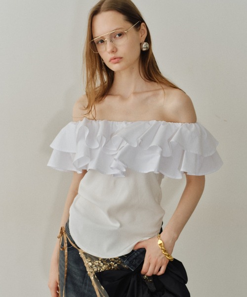 yae（ヤエ）の「2way frills top /2wayフリルトップ（Tシャツ/カットソー・レディース・ホワイト/ブラック・FREE）」の16枚目の写真