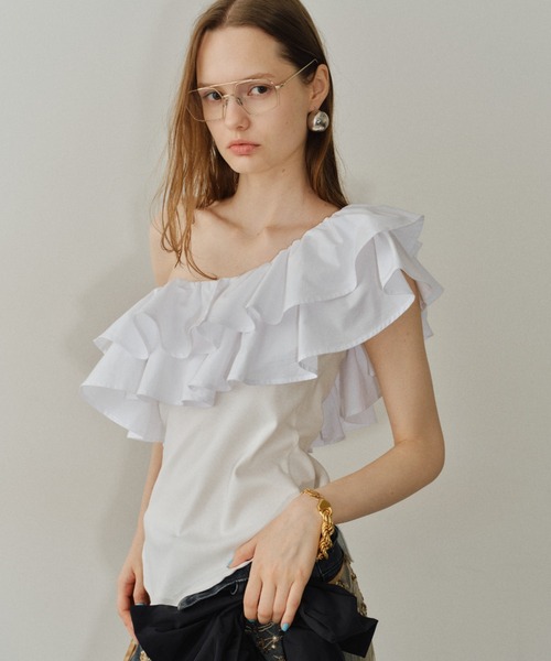 yae（ヤエ）の「2way frills top /2wayフリルトップ（Tシャツ/カットソー・レディース・ホワイト/ブラック・FREE）」の15枚目の写真