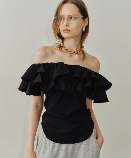yae（ヤエ）の「2way frills top /2wayフリルトップ（Tシャツ/カットソー・レディース・ホワイト/ブラック・FREE）」の18枚目の写真