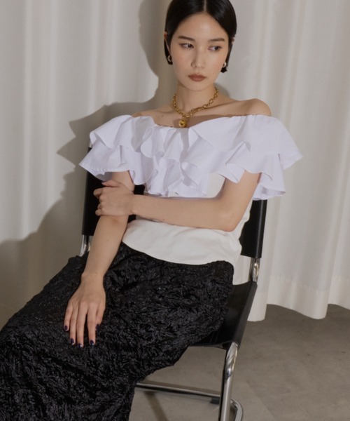 yae(ヤエ)の「2way frills top /2wayフリルトップ(Tシャツ/カットソー・レディース・ホワイト/ブラック・FREE)」の18枚目の写真