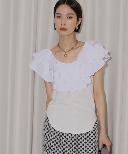 yae(ヤエ)の「2way frills top /2wayフリルトップ(Tシャツ/カットソー・レディース・ホワイト/ブラック・FREE)」の19枚目の写真
