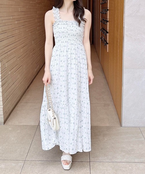 【Ganni】関税込★ブルー ミニワンピース シャーリング入り 花柄 花柄シャーリングミニ／ワンピース｜INGNI(イング) 公式通販