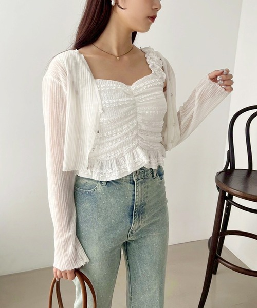 one after another NICE CLAUP（ワンアフターアナザーナイスクラップ）の「着回し万能/シアーカーディガン（カーディガン/ボレロ・レディース・オフホワイト/ブラック/ラベンダー/サックスブルー/ブラウン/ピンク・FREE）」の17枚目の写真