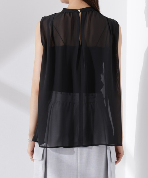 NANO universe（ナノユニバース）の「シアージョーゼットギャザーノースリーブブラウス（シャツ/ブラウス・レディース・ホワイト/ブラック/サーモンピンク・FREE）」の18枚目の写真