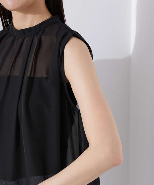 NANO universe（ナノユニバース）の「シアージョーゼットギャザーノースリーブブラウス（シャツ/ブラウス・レディース・ホワイト/ブラック/サーモンピンク・FREE）」の15枚目の写真