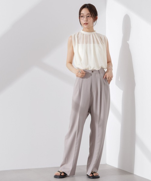 NANO universe（ナノユニバース）の「シアージョーゼットギャザーノースリーブブラウス（シャツ/ブラウス・レディース・ホワイト/ブラック/サーモンピンク・FREE）」の8枚目の写真