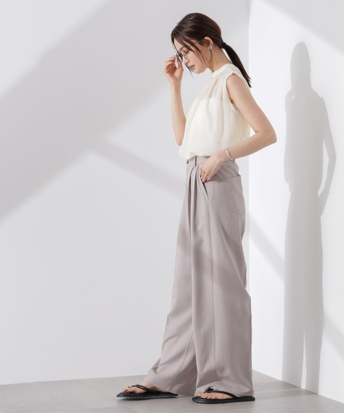 NANO universe（ナノユニバース）の「シアージョーゼットギャザーノースリーブブラウス（シャツ/ブラウス・レディース・ホワイト/ブラック/サーモンピンク・FREE）」の7枚目の写真