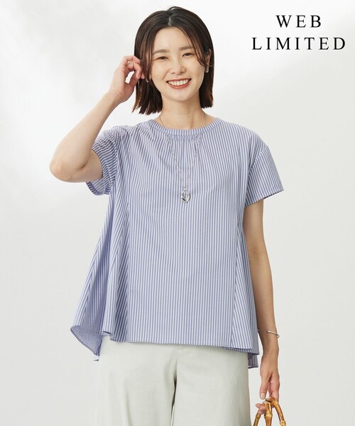 J.PRESS(ジェイプレス)の「【WEB限定・洗える】ストライプジャージー フレア カットソー(Tシャツ/カットソー・レディース・ダークグリーン系1/パープル系1/サックスブルー系1・MEDIUM/LARGE)」の3枚目の写真
