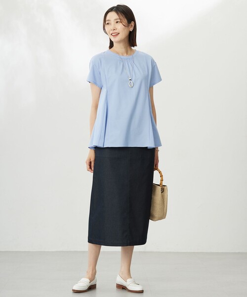 J.PRESS(ジェイプレス)の「【WEB限定・洗える】ストライプジャージー フレア カットソー(Tシャツ/カットソー・レディース・ダークグリーン系1/パープル系1/サックスブルー系1・MEDIUM/LARGE)」の6枚目の写真
