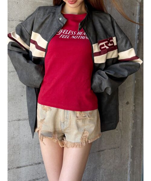 EVRIS（エヴリス）の「タイトグラフィックTシャツ（Tシャツ/カットソー・レディース・ホワイト/レッド/ブラック・FREE）」の16枚目の写真