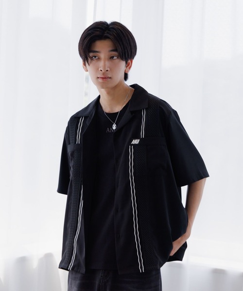 Anui(アニュイ)の「【UNISEX】パッチトロミカイキンシャツ(シャツ/ブラウス・レディース・ブラック/ボルドー・MEDIUM)」の4枚目の写真