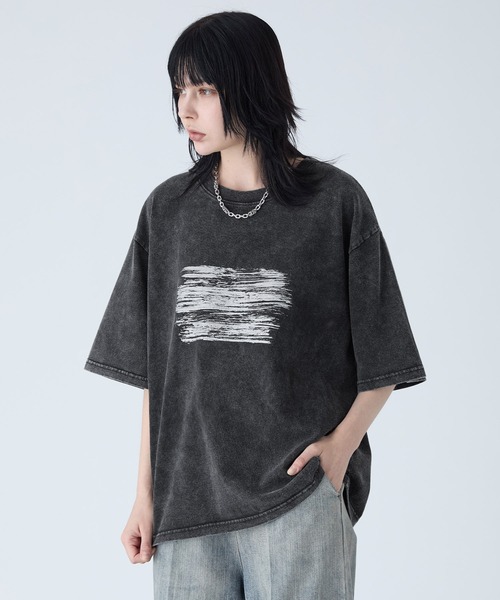 VELNUS(ベルナス)の「【VELNUS】Sulfur Snow Vintage Foil Print Short Sleeve T-Shirt/硫化スノーヴィンテージ加工箔プリント半袖Tシャツ(Tシャツ/カットソー・メンズ・チャコールグレー/ブルー・L/M/S)」の4枚目の写真