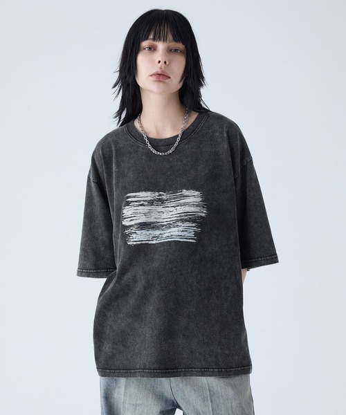 VELNUS(ベルナス)の「【VELNUS】Sulfur Snow Vintage Foil Print Short Sleeve T-Shirt/硫化スノーヴィンテージ加工箔プリント半袖Tシャツ(Tシャツ/カットソー・メンズ・チャコールグレー/ブルー・L/M/S)」の3枚目の写真