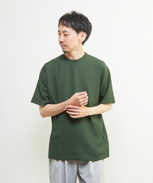 MEN'S MELROSE(メンズメルローズ)の「テクスチャーメッシュクルーネックTシャツ(Tシャツ/カットソー・メンズ・ブラック/グリーン/ブラウン・4/3/2)」の14枚目の写真