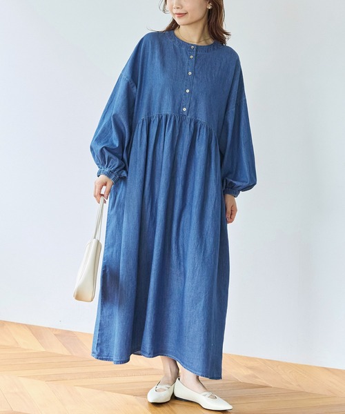 セール】ライトデニムギャザーワンピース（ワンピース
