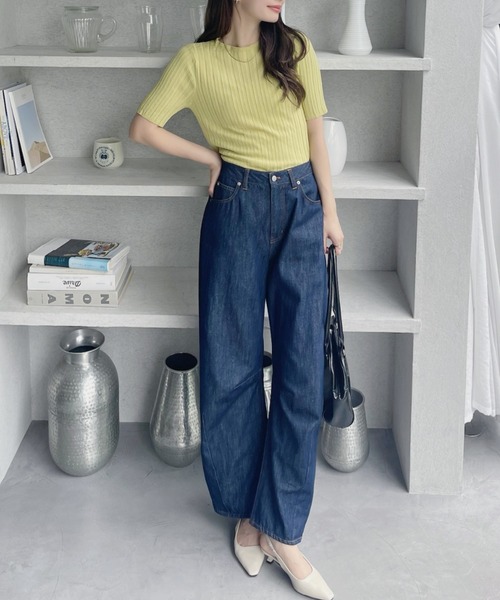 TREOVER(トレオーバー)の「華奢見えが叶う!リブクルーネックニットトップス(ニット/セーター・レディース・ブラック/アイボリー/オリーブ/オフホワイト/ピンク/オレンジ/ラベンダー・FREE)」の16枚目の写真
