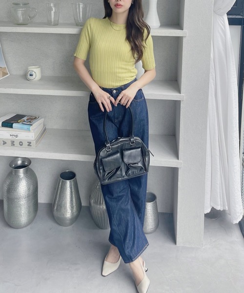 TREOVER(トレオーバー)の「華奢見えが叶う!リブクルーネックニットトップス(ニット/セーター・レディース・ブラック/アイボリー/オリーブ/オフホワイト/ピンク/オレンジ/ラベンダー・FREE)」の19枚目の写真