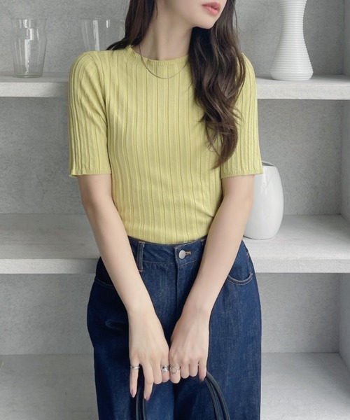 TREOVER(トレオーバー)の「華奢見えが叶う!リブクルーネックニットトップス(ニット/セーター・レディース・ブラック/アイボリー/オリーブ/オフホワイト/ピンク/オレンジ/ラベンダー・FREE)」の18枚目の写真
